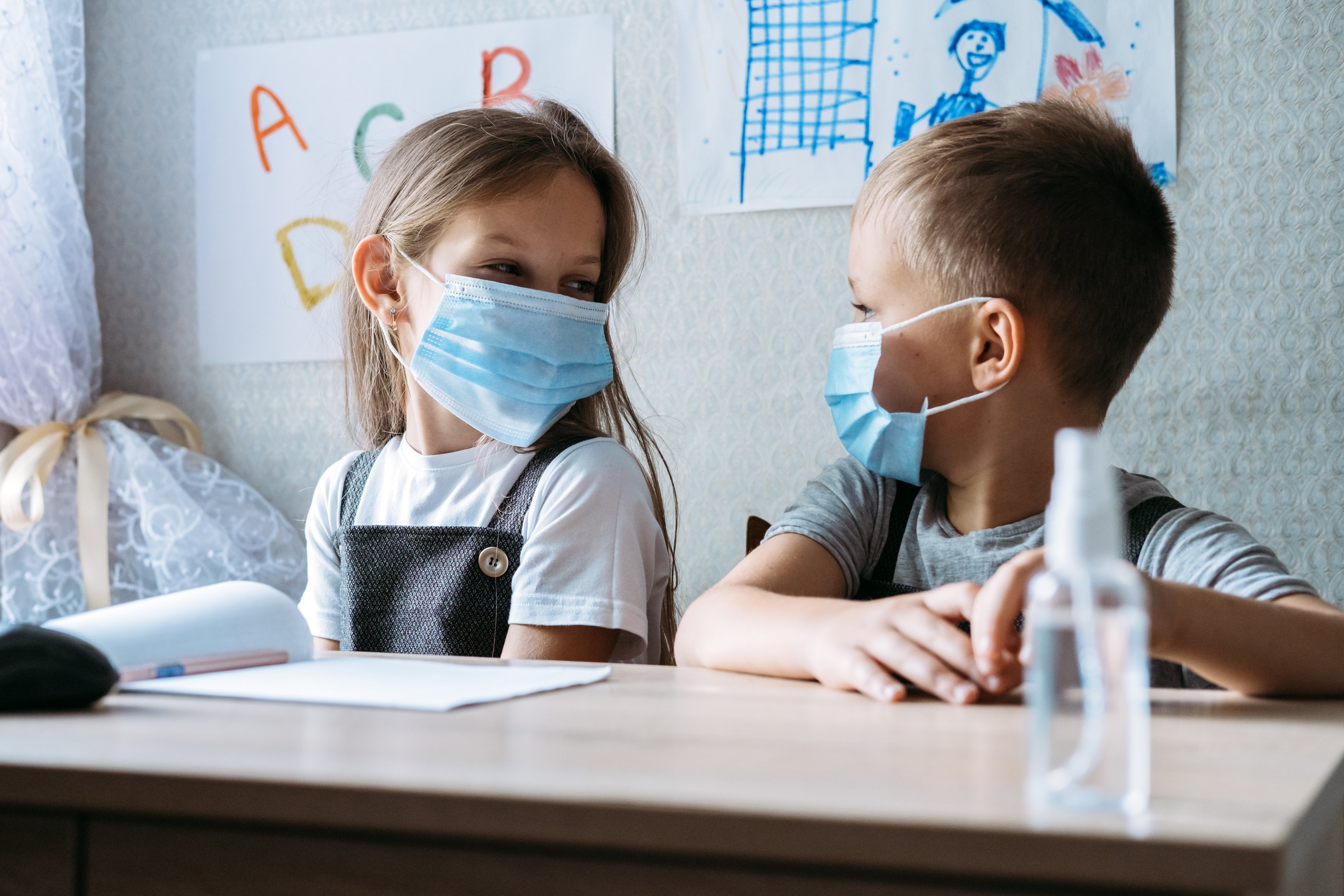back-school-safety-schoolkids-wearing-masks-using-antiseptic-classroom-school-hildren